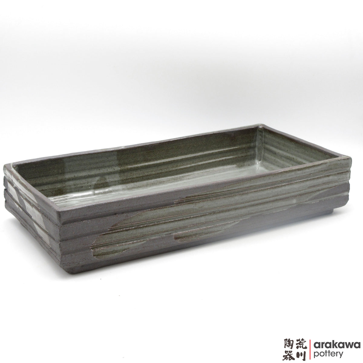 Handmade Ceramic Ikebana Container Rectangular Suiban, Clear Drip gla