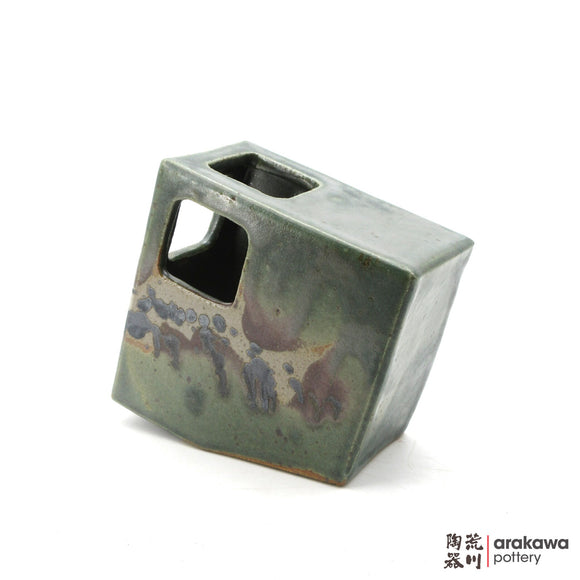 Handmade Ikebana Container 5” Slanted Square Vase  1021-041 made by Thomas Arakawa and Kathy Lee-Arakawa at Arakawa Pottery