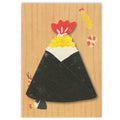 Delicious tenmusu greeting card K04-GT-266 by illustrator Kinoko Kobayashi, shown with its envelope.