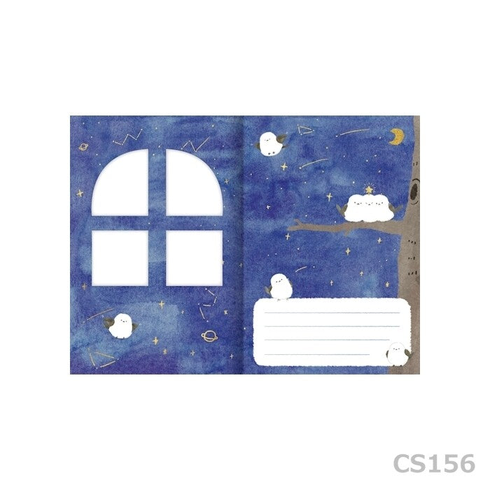 Kotori Hoshizora window message card CS156 opened to show the birds, starry sky and message area.