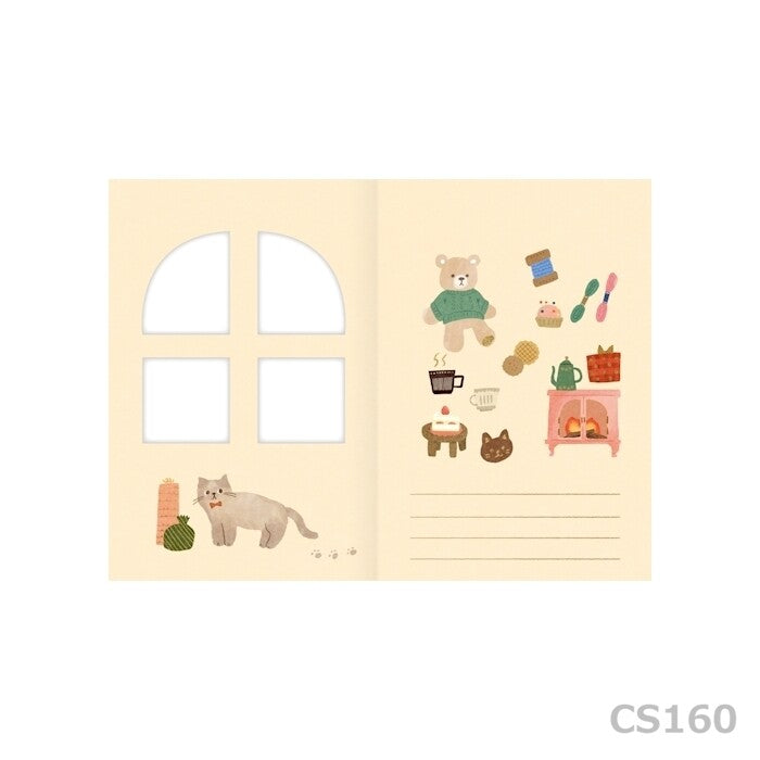 Stuffed Bear window message card CS160 opened to show bears, toys and the message area.