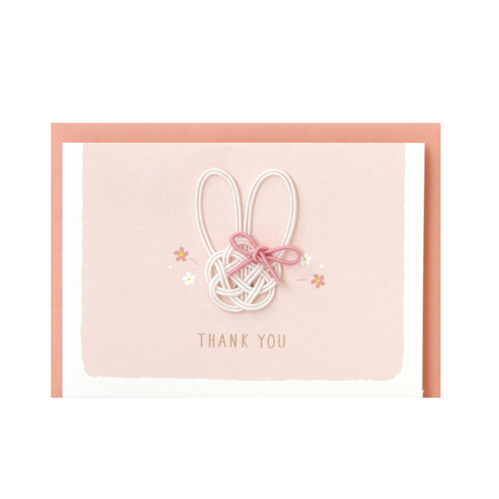 LABCLIP mizuhiki mini greeting card MWMN02-US with a rabbit decoration and the printed words Thank You.