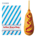 KING JIM corn dog letter set JM3255-002, showing its food-shaped card and matching envelope.