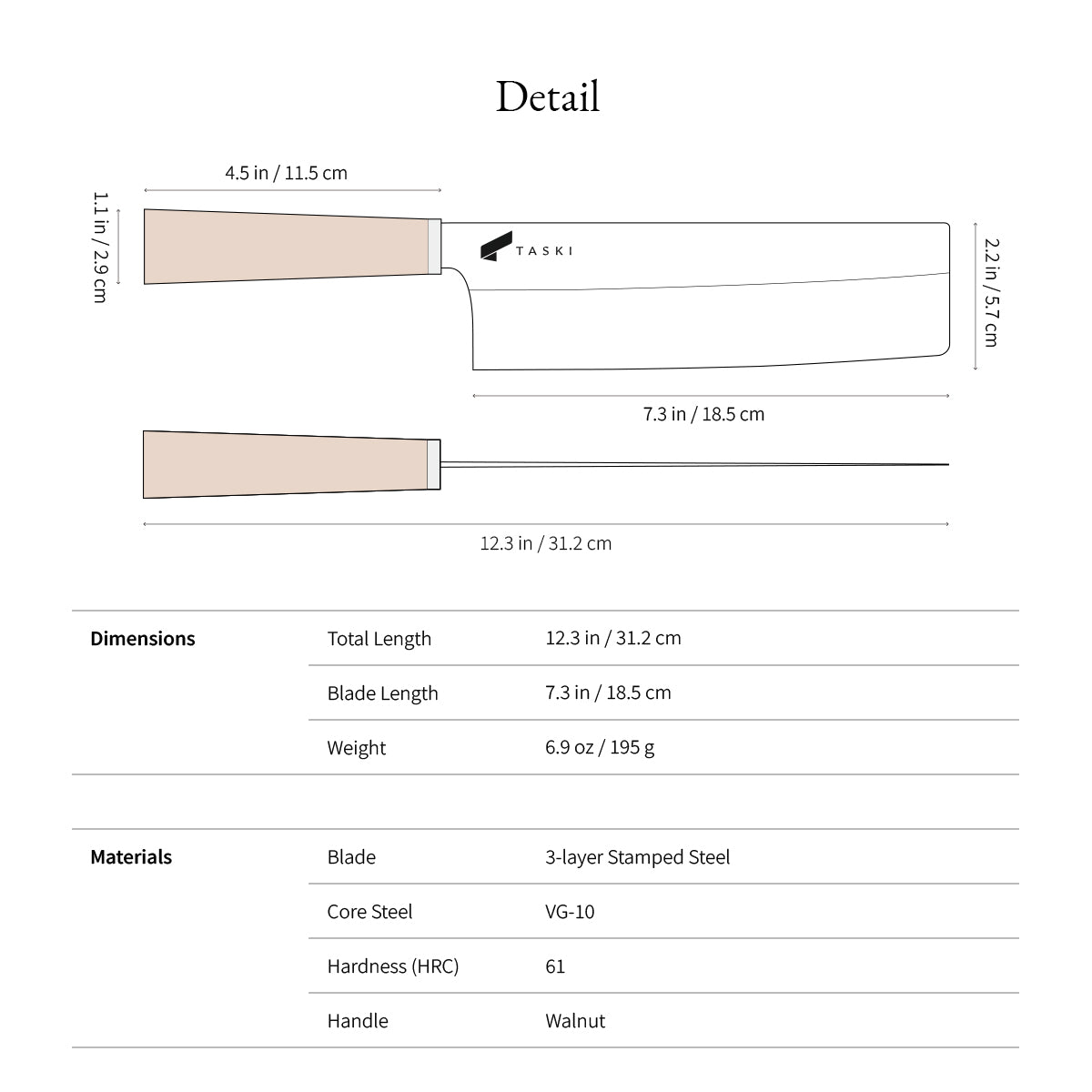 Taski Premium 7" Nakiri Knife