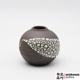 Handmade Ceramic Ikebana Container: Crackle Glaze Miniature Arrangement  Ikebana container  made of Dark Brown Stoneware by Thomas Arakawa at Arakawa Pottery
