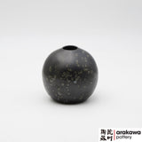 Handmade Ceramic Ikebana Container: Black Glaze with Blue Drip Miniature Arrangement  Ikebana container  made of Bravo Buff Stoneware by Thomas Arakawa at Arakawa Pottery