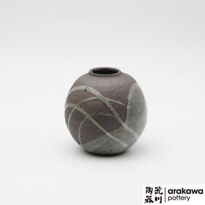 Handmade Ceramic Ikebana Container: Gray glaze with swish stoke Miniature Arrangement  Ikebana container  made of Dark Brown Stoneware by Thomas Arakawa at Arakawa Pottery