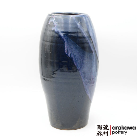 Handmade Ceramic Ikebana Container: Navy & Flambe Glaze Nageire Vase Ikebana container  made of Bravo Buff Stoneware by Thomas Arakawa at Arakawa Pottery