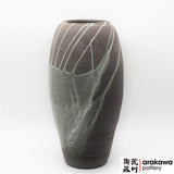 Handmade Ceramic Ikebana Container: Gray glaze with Drip Nageire Vase Ikebana container  made of Dark Brown Stoneware by Thomas Arakawa at Arakawa Pottery