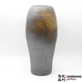 Handmade Ceramic Ikebana Container: Shino & Wood Ash Glaze Nageire Vase Ikebana container  made of Dark Brown Stoneware by Thomas Arakawa at Arakawa Pottery