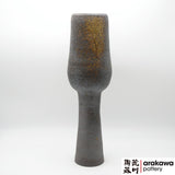 Shino & Wood Ash Glaze Tall Compote Ikebana container made of Dark Brown Stoneware by Thomas Arakawa and Kathy Lee at Arakawa Pottery