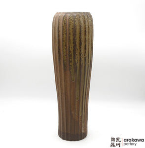 Handmade Ceramic Ikebana Container: Fluted Slender Vase , Wood Ash glaze - 1127 – 045 made by Thomas Arakawa and Kathy Lee-Arakawa at Arakawa Pottery