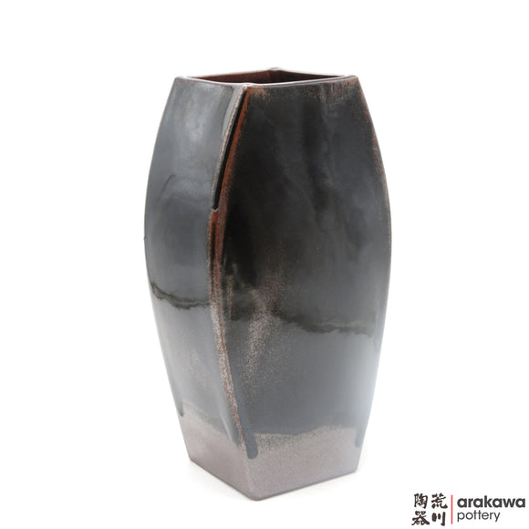 Handmade Ceramic Ikebana Container: Four-sides Vase, Black Tenmoku glaze - 1127 - 052 made by Thomas Arakawa and Kathy Lee-Arakawa at Arakawa Pottery