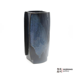 Handmade Ceramic Ikebana Container: Short Hagoita, Navy and Flambe glaze - 1127 - 082 made by Thomas Arakawa and Kathy Lee-Arakawa at Arakawa Pottery