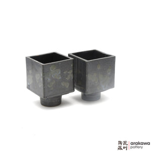 Handmade Ceramic Ikebana Container: 4 inch Cube Compote, Black and Chun glaze - 1127 - 097 made by Thomas Arakawa and Kathy Lee-Arakawa at Arakawa Pottery