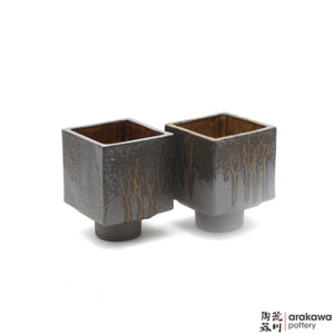 Handmade Ceramic Ikebana Container: 4 inch Cube Compote, Wood Ash glaze - 1127 - 100 made by Thomas Arakawa and Kathy Lee-Arakawa at Arakawa Pottery