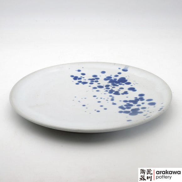 Handmade Ceramic Dinnerware: Round Platter (L), White with Blue Splash Glaze - 1224 - 002 made by Thomas Arakawa and Kathy Lee-Arakawa at Arakawa Pottery