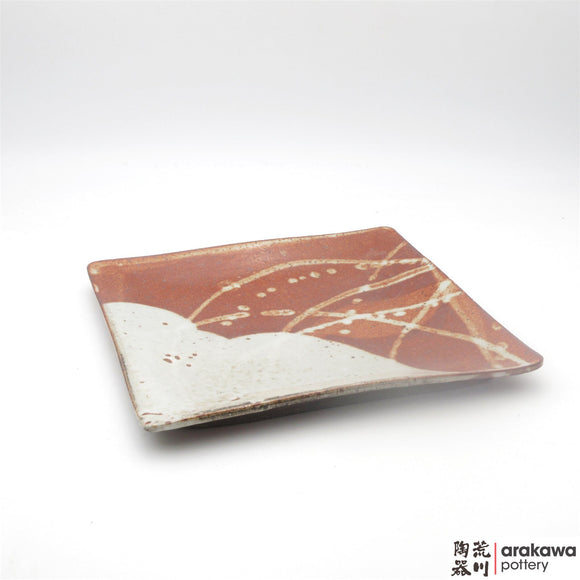 Handmade Ceramic Dinnerware: Square Plate with Foot (L), Shino Glaze - 1224 - 026 made by Thomas Arakawa and Kathy Lee-Arakawa at Arakawa Pottery