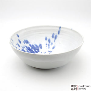 Handmade Ceramic Dinnerware: Serving Bowl (L), White with Blue Splash Glaze - 1224 - 033 made by Thomas Arakawa and Kathy Lee-Arakawa at Arakawa Pottery