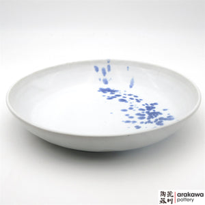 Handmade Ceramic Dinnerware: Pasta Bowl Serving (L), White with Blue Splash Glaze - 1224 - 037 made by Thomas Arakawa and Kathy Lee-Arakawa at Arakawa Pottery