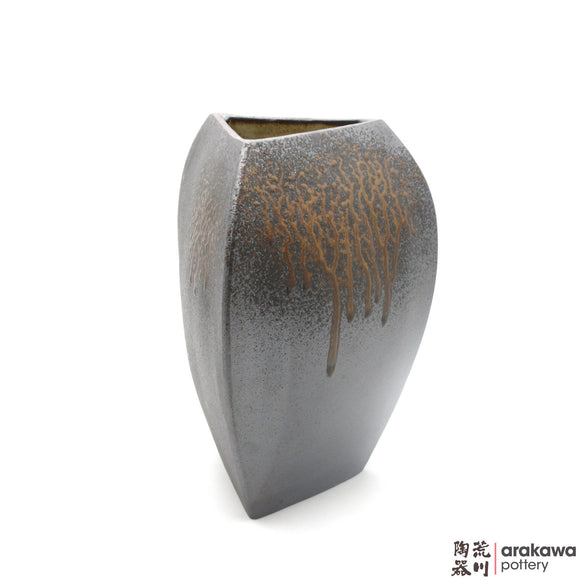 Handmade Ceramic Ikebana Container: Triangle Vase (M), Wood Ash Glaze - 1224 - 147 made by Thomas Arakawa and Kathy Lee-Arakawa at Arakawa Pottery