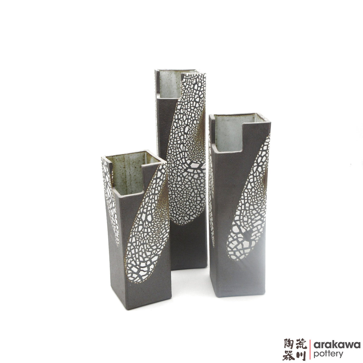Handmade Ceramic Ikebana Container: Mini Cylinder  (L), Crackle Glaze - 1224 - 179  made by Thomas Arakawa and Kathy Lee-Arakawa at Arakawa Pottery