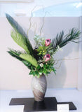 Handmade Ceramic Ikebana Container: vase (L) - Crackle Glaze - 0320-0094