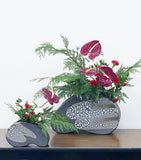 Handmade Ceramic Ikebana Container: Kidney Bean (M) - Navy & Flambe Glaze - 0320-0050
