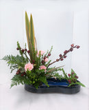 Handmade Ceramic Ikebana Container: Peanut Suiban (L) - Gray glaze with Drip - 0320-0119